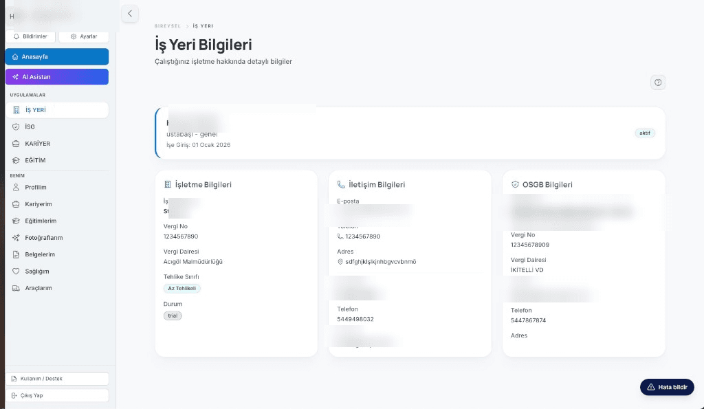 Bireysel panel ve iş yeri