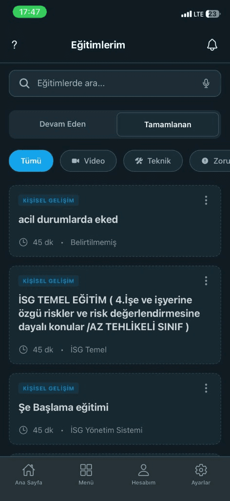Bireysel mobil eğitimler