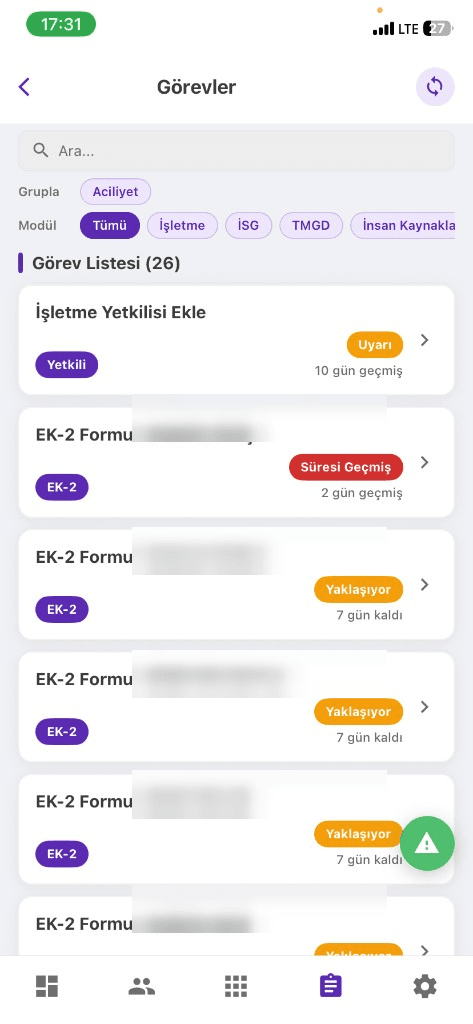 İşletme mobil görevler