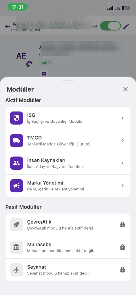 İşletme mobil modüller
