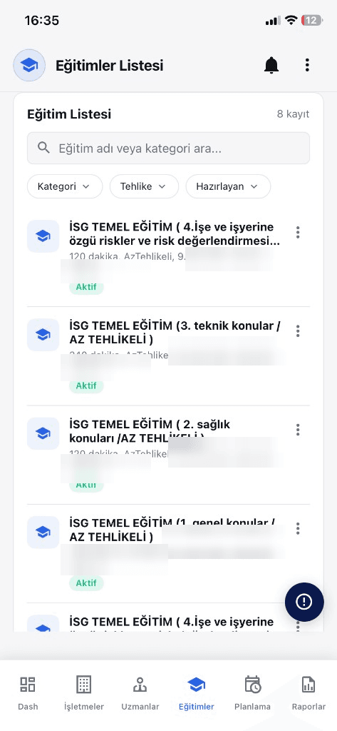 OSGB mobil eğitimler